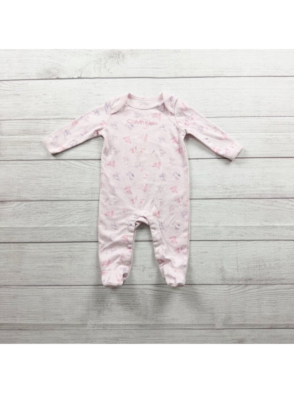 Calvin Klein Baby Girls Pink Floral Print Footed Sleeper Long Sleeve 3-6 Months